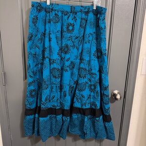 White Stag Blue and Black Floral Maxi A-Line Skirt Plus Size